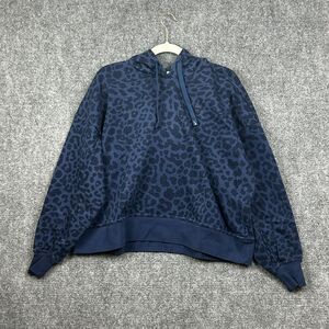 Nike Women's Blue Cheetah Hooded Long Sleeve Crop Sweater Large